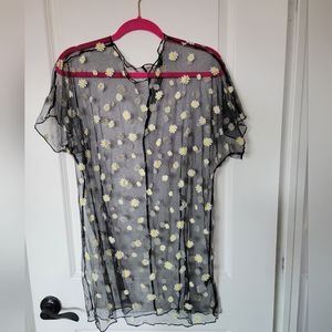 Shein Black mesh yellow/white daisy dress